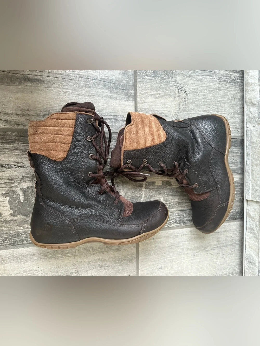 THE NORTH FACE Purna Luxe Lace-Up Winter Boots Brown Tan Primaloft Size 8